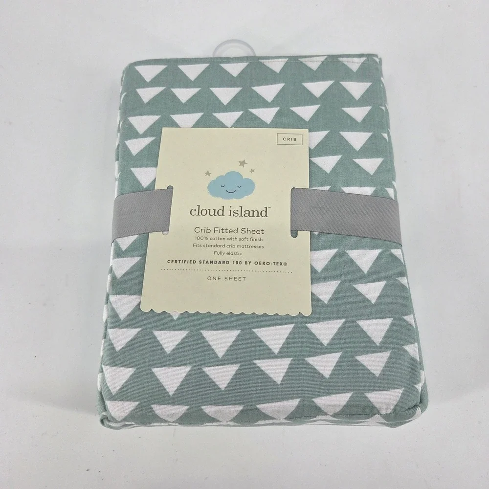 Cloud Island Crib Fitted Sheet Triangles Mint Green 100% Cotton 28x52 New